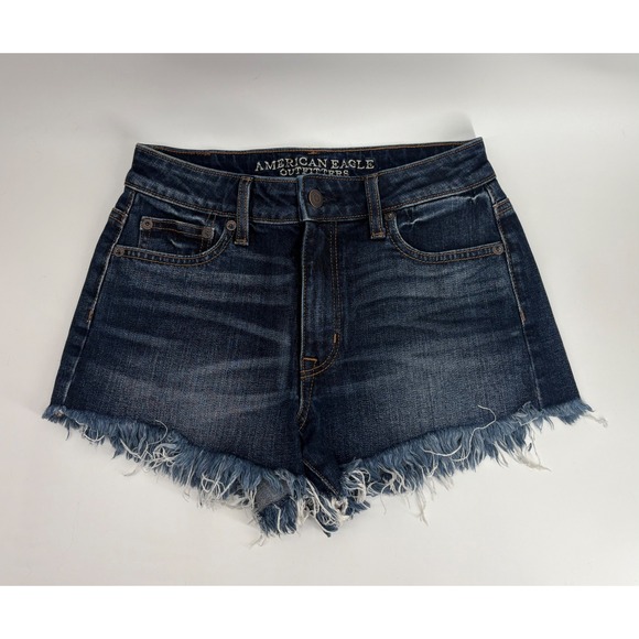 American Eagle Outfitters Pants - American Eagle Vintage Hi-Rise Festival Denim Shorts Dark Wash Frayed Hem Size 0